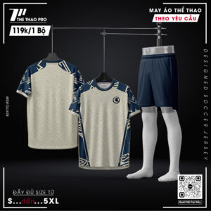 Bộ Quần Áo Bóng Đá Màu Kem Xanh Navy Họa Tiết Tribal Mạnh Mẽ