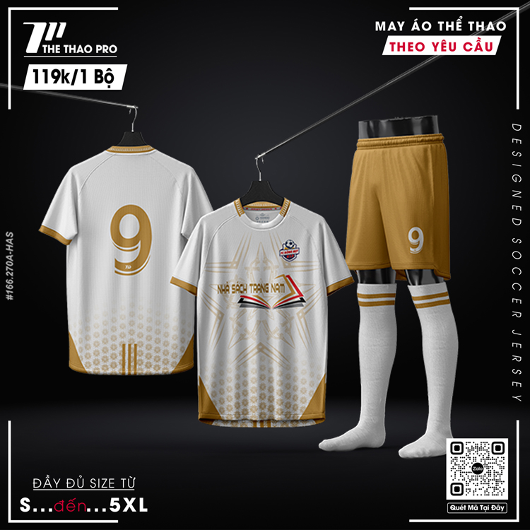 Áo bóng đá trắng vàng đồng - thiết kế theo yêu cầu, mẫu Captain2025